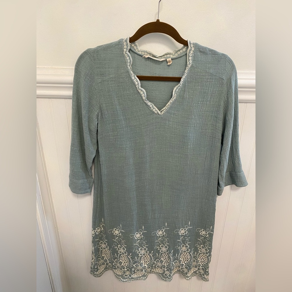 Soft Surroundings Blue Midi Dress with White Lace